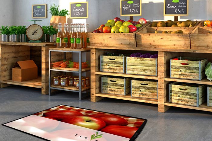 Individuell bedruckbare Werbematte mit kratzfester Oberfläche Günstige Werbematte Bodendisplay inkl. Digitaldruck